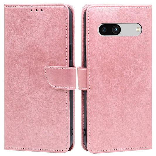For Google Pixel 7a Calf Texture PU Leather Flip Phone Case Wallet Stand Full Protection Magnetic Closure Phone Cover - Rose Gold