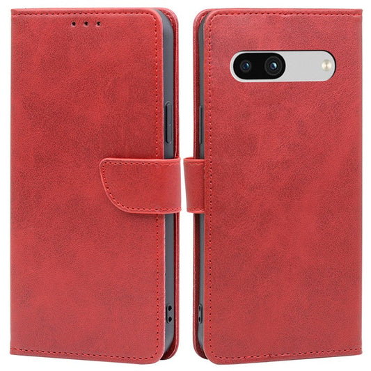For Google Pixel 7a Calf Texture PU Leather Flip Phone Case Wallet Stand Full Protection Magnetic Closure Phone Cover - Red