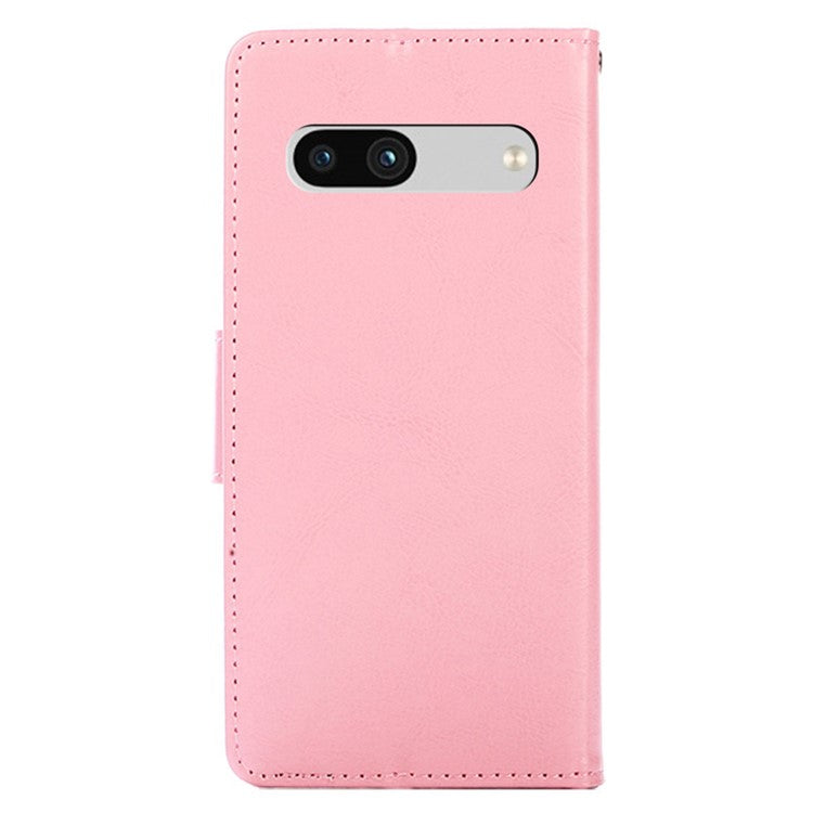 For Google Pixel 7a Textured PU Leather Phone Cover Anti-fall Folio Flip Wallet Case Foldable Stand Phone Shell - Pink