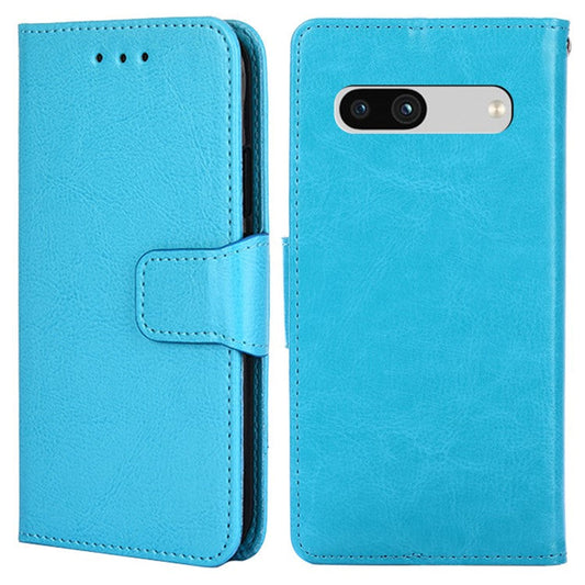 For Google Pixel 7a Textured PU Leather Phone Cover Anti-fall Folio Flip Wallet Case Foldable Stand Phone Shell - Baby Blue