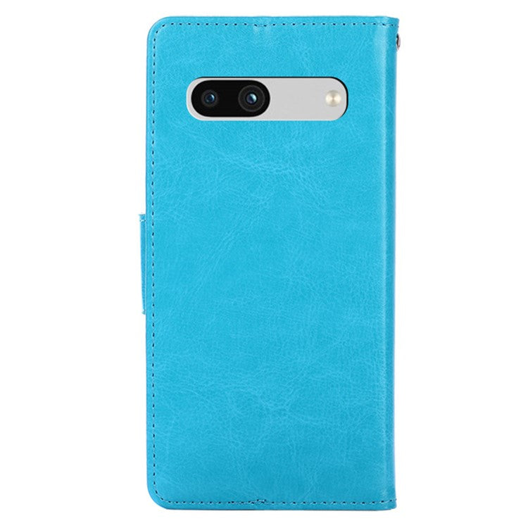 For Google Pixel 7a Textured PU Leather Phone Cover Anti-fall Folio Flip Wallet Case Foldable Stand Phone Shell - Baby Blue