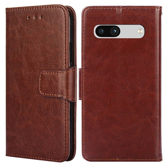 For Google Pixel 7a Textured PU Leather Phone Cover Anti-fall Folio Flip Wallet Case Foldable Stand Phone Shell - Brown