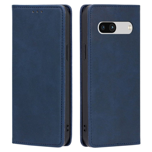 PU Leather Protective Phone Cover For Google Pixel 7a, Magnetic Auto-absorbed Wallet Stand Shockproof Calf Texture Phone Case - Blue