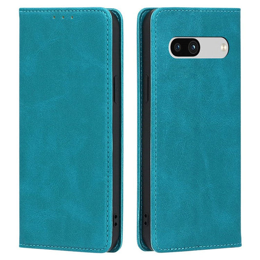 PU Leather Protective Phone Cover For Google Pixel 7a, Magnetic Auto-absorbed Wallet Stand Shockproof Calf Texture Phone Case - Baby Blue