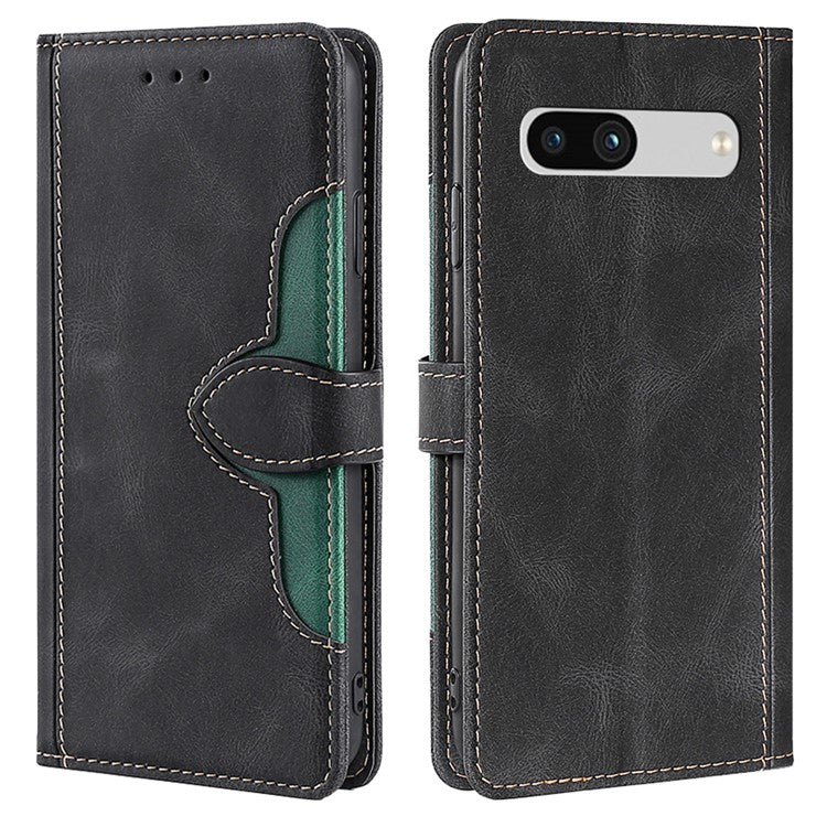 For Google Pixel 7a Straw Hat Pattern PU Leather Phone Case Shockproof Skin-touch Feeling Cell Phone Cover Stand Wallet - Black