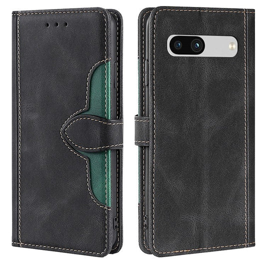 For Google Pixel 7a Straw Hat Pattern PU Leather Phone Case Shockproof Skin-touch Feeling Cell Phone Cover Stand Wallet - Black