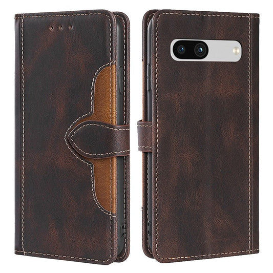 For Google Pixel 7a Straw Hat Pattern PU Leather Phone Case Shockproof Skin-touch Feeling Cell Phone Cover Stand Wallet - Brown