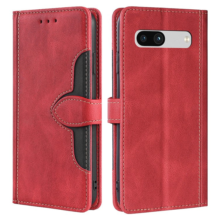 For Google Pixel 7a Straw Hat Pattern PU Leather Phone Case Shockproof Skin-touch Feeling Cell Phone Cover Stand Wallet - Red