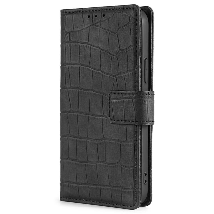 For Google Pixel 7a Crocodile Texture Skin-touch Feeling Phone Case Drop-proof PU Leather Cell Phone Cover with Wallet Stand - Black