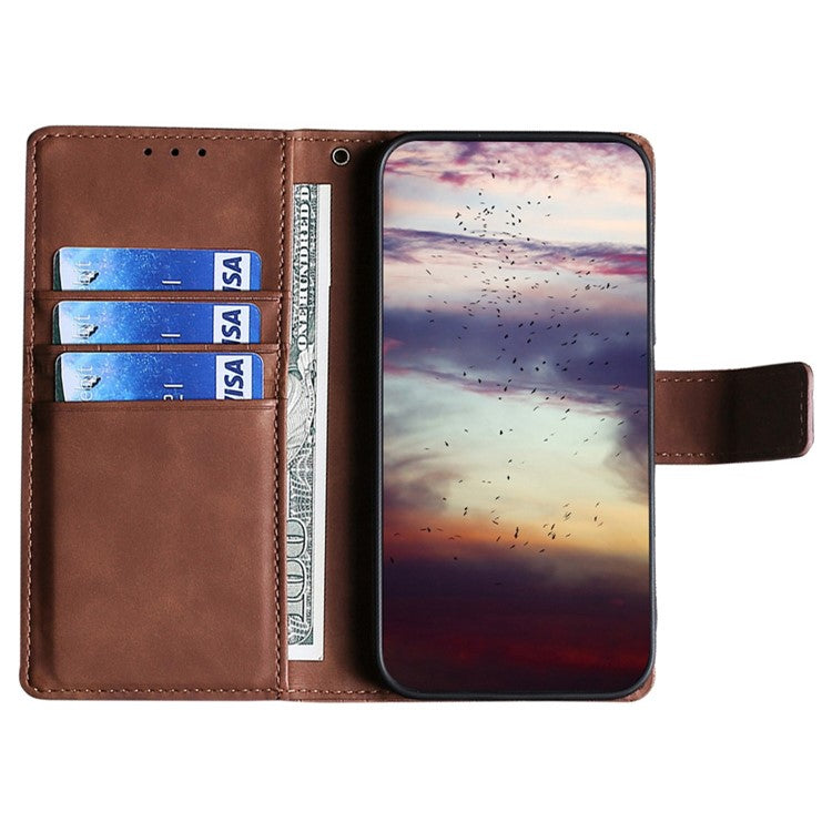 For Google Pixel 7a Crocodile Texture Skin-touch Feeling Phone Case Drop-proof PU Leather Cell Phone Cover with Wallet Stand - Brown