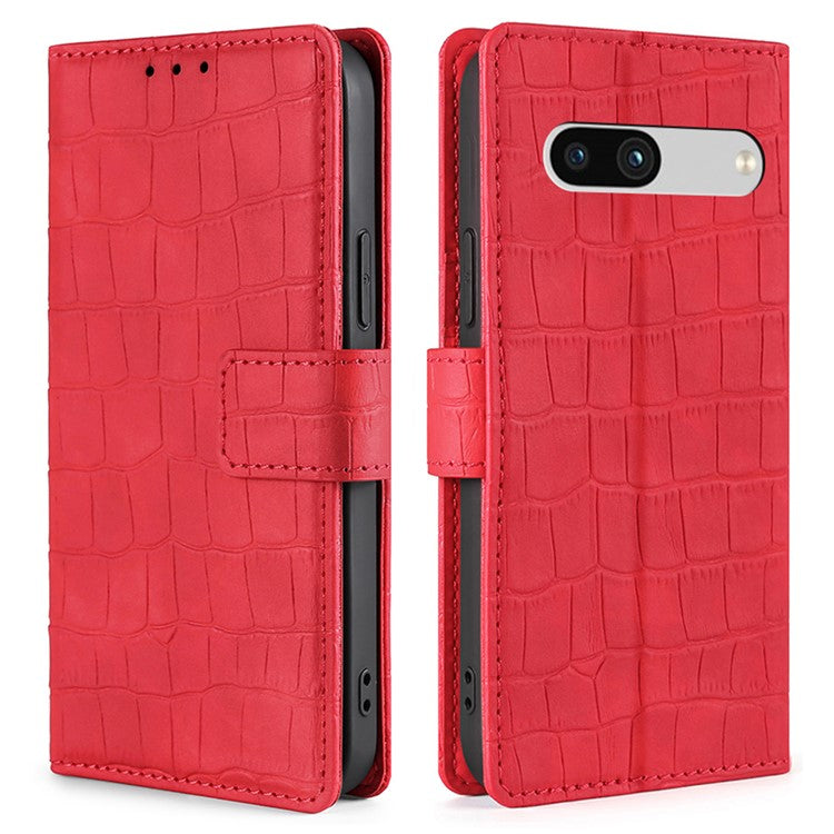 For Google Pixel 7a Crocodile Texture Skin-touch Feeling Phone Case Drop-proof PU Leather Cell Phone Cover with Wallet Stand - Red