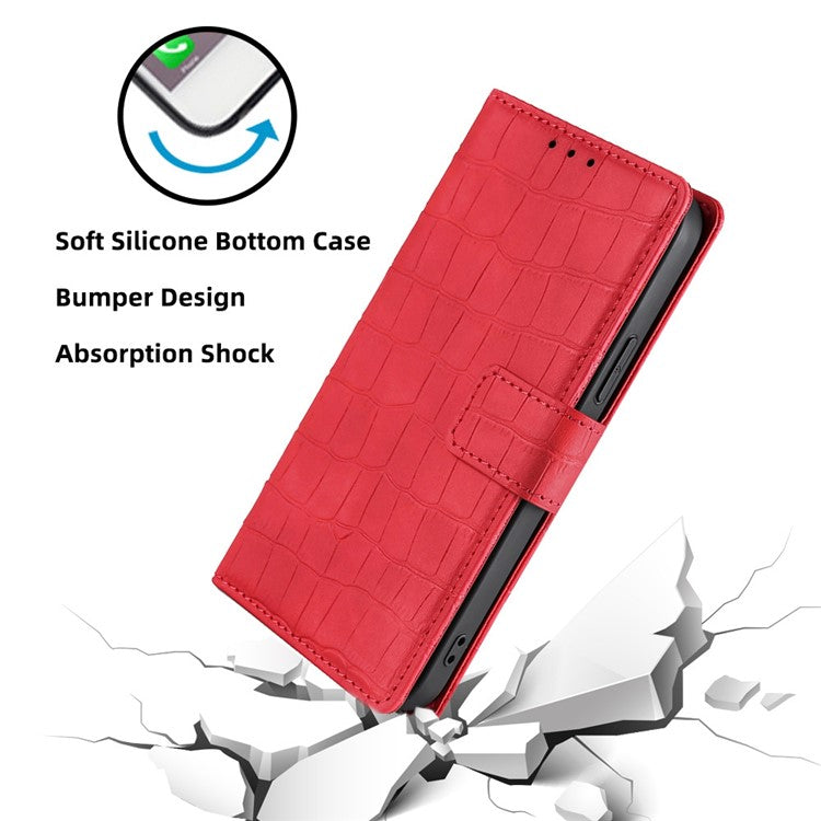For Google Pixel 7a Crocodile Texture Skin-touch Feeling Phone Case Drop-proof PU Leather Cell Phone Cover with Wallet Stand - Red