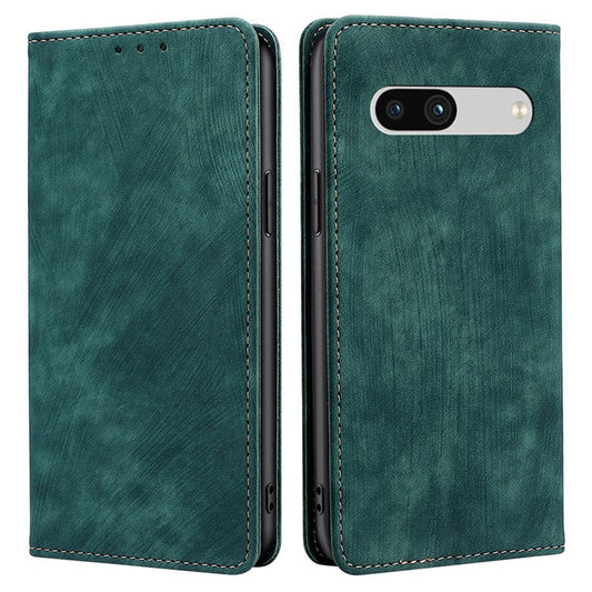 For Google Pixel 7a RFID Blocking Phone Case Foldable Stand Textured PU Leather Magnetic Closure Anti-shock Flip Wallet Cover - Green