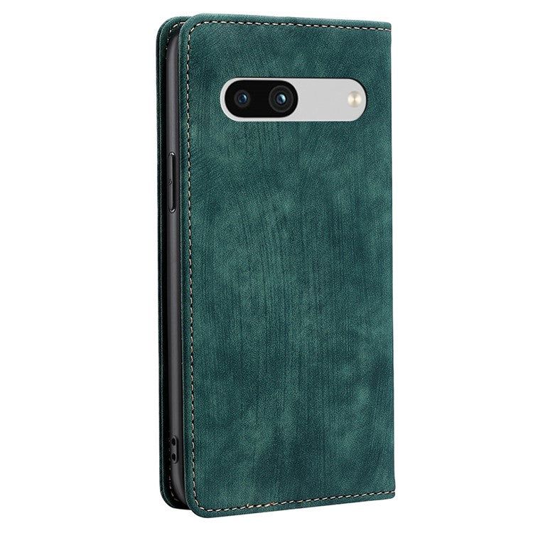 For Google Pixel 7a RFID Blocking Phone Case Foldable Stand Textured PU Leather Magnetic Closure Anti-shock Flip Wallet Cover - Green