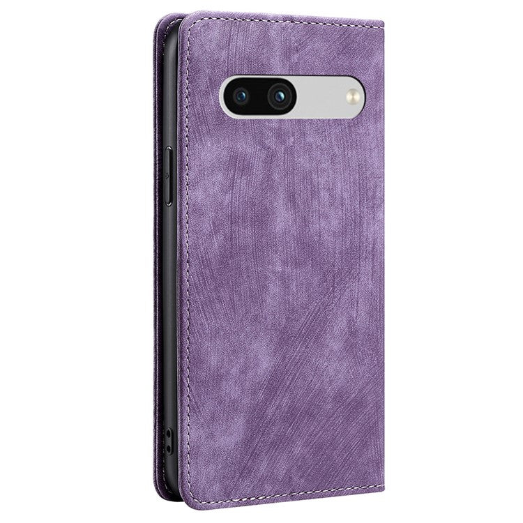 For Google Pixel 7a RFID Blocking Phone Case Foldable Stand Textured PU Leather Magnetic Closure Anti-shock Flip Wallet Cover - Purple