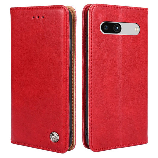For Google Pixel 7a Anti-scratch PU Leather Stand Flip Wallet Case Shockproof Triangle Stitching Line Decor Phone Cover - Red