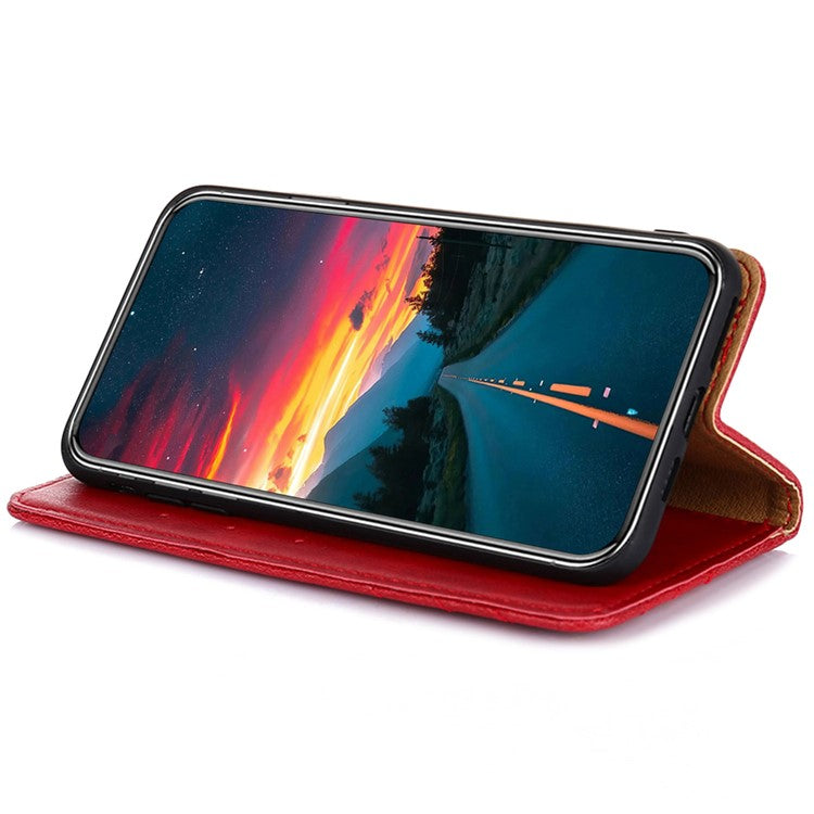For Google Pixel 7a Anti-scratch PU Leather Stand Flip Wallet Case Shockproof Triangle Stitching Line Decor Phone Cover - Red