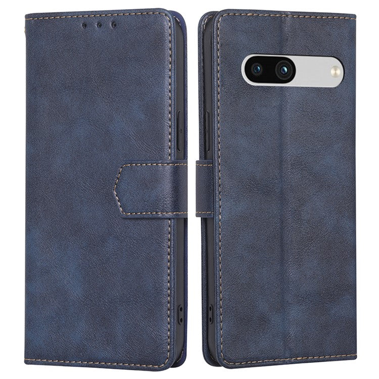 RFID Blocking Phone Cover For Google Pixel 7a, Cowhide Texture PU Leather Stand Wallet Shockproof Phone Case - Blue