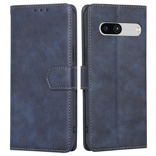 RFID Blocking Phone Cover For Google Pixel 7a, Cowhide Texture PU Leather Stand Wallet Shockproof Phone Case - Blue