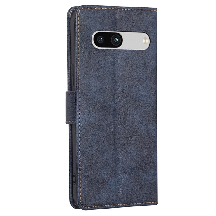 RFID Blocking Phone Cover For Google Pixel 7a, Cowhide Texture PU Leather Stand Wallet Shockproof Phone Case - Blue