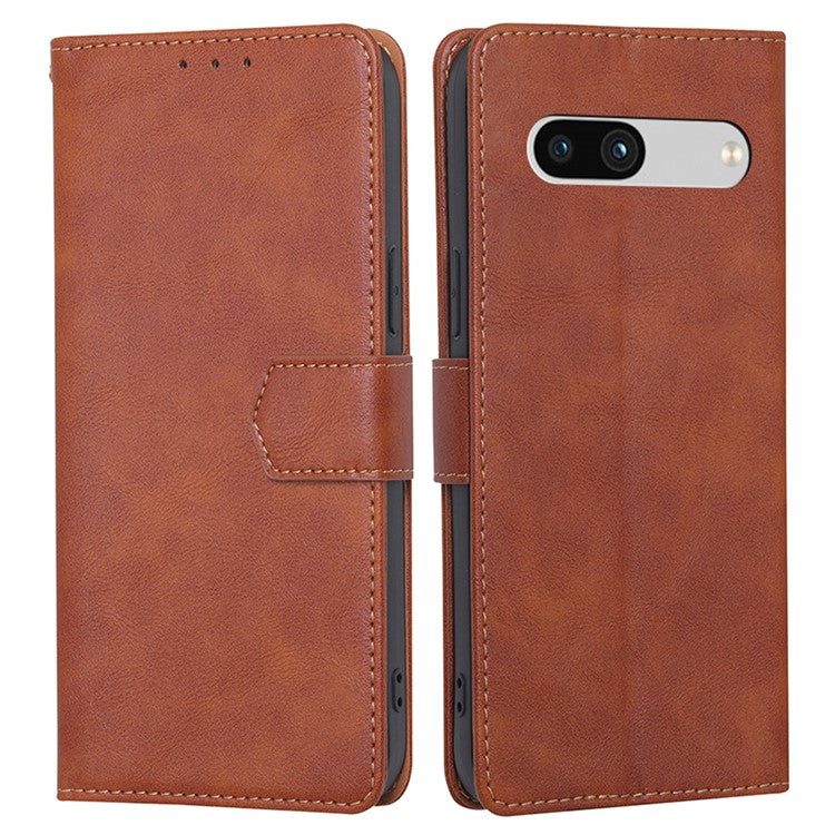 RFID Blocking Phone Cover For Google Pixel 7a, Cowhide Texture PU Leather Stand Wallet Shockproof Phone Case - Brown