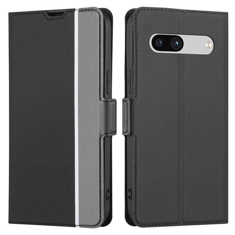 For Google Pixel 7a PU Leather Phone Case Dual Magnetic Clasp Twill Texture Stand Card Holder Full Protection Slim Phone Cover - Black