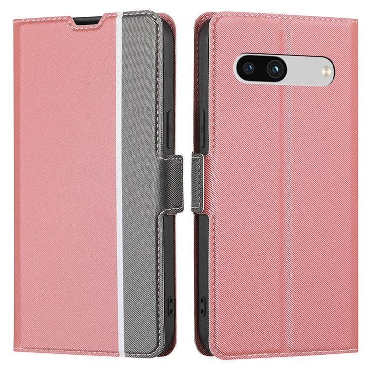 For Google Pixel 7a PU Leather Phone Case Dual Magnetic Clasp Twill Texture Stand Card Holder Full Protection Slim Phone Cover - Pink