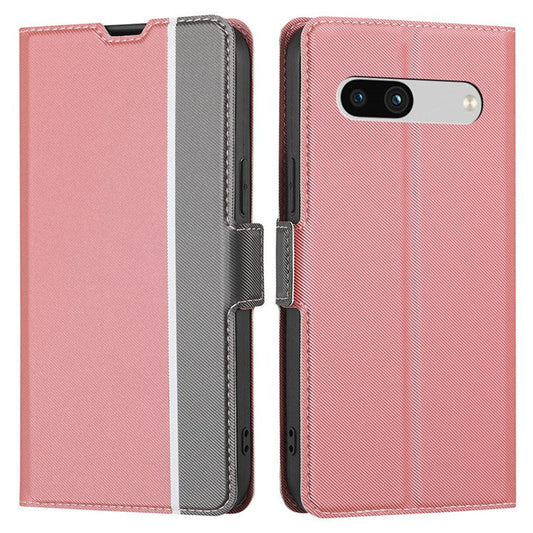 For Google Pixel 7a PU Leather Phone Case Dual Magnetic Clasp Twill Texture Stand Card Holder Full Protection Slim Phone Cover - Pink