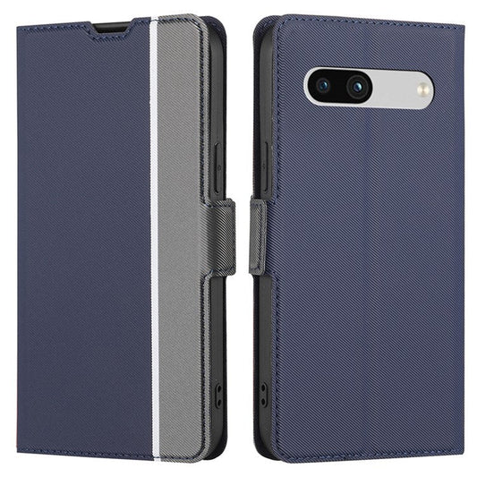 For Google Pixel 7a PU Leather Phone Case Dual Magnetic Clasp Twill Texture Stand Card Holder Full Protection Slim Phone Cover - Blue