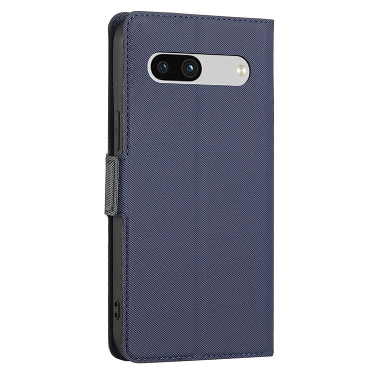 For Google Pixel 7a PU Leather Phone Case Dual Magnetic Clasp Twill Texture Stand Card Holder Full Protection Slim Phone Cover - Blue
