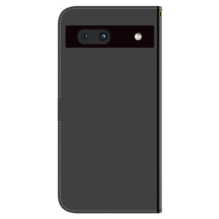 For Google Pixel 7a Mirror-like Surface PU Leather Wallet Phone Case Magnetic Clasp Stand Flip Phone Cover with Strap - Black