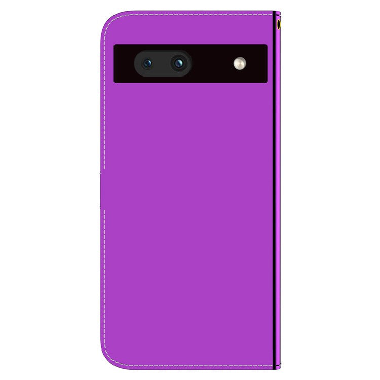 For Google Pixel 7a Mirror-like Surface PU Leather Wallet Phone Case Magnetic Clasp Stand Flip Phone Cover with Strap - Purple