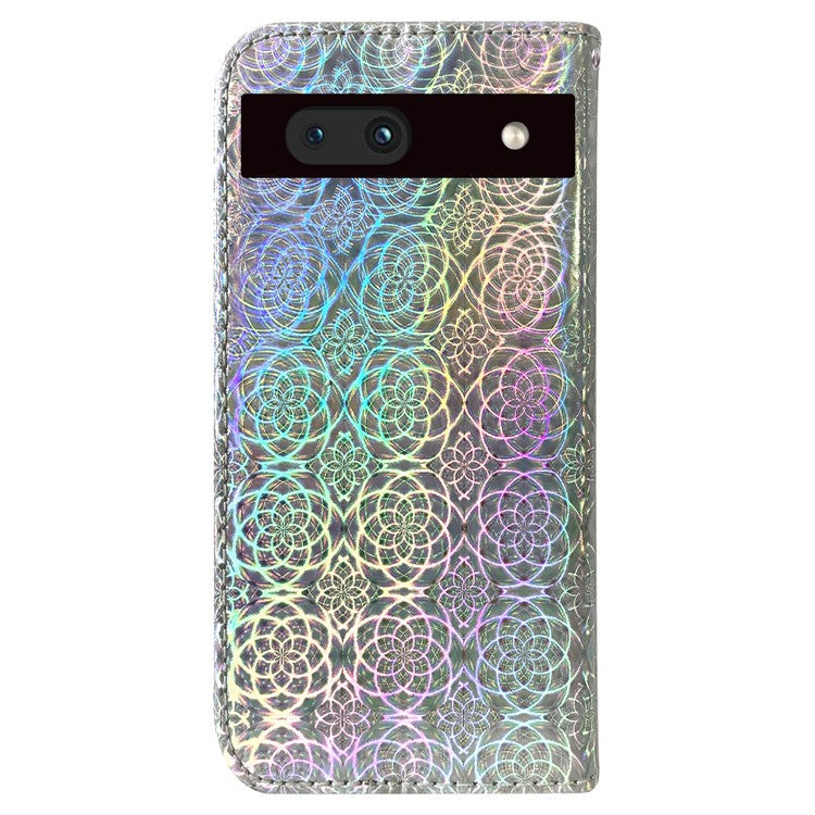 For Google Pixel 7a PU Leather Dazzling Flower Pattern Wallet Case Stand Magnetic Closure Bump Proof Flip Phone Cover with Strap - Grey