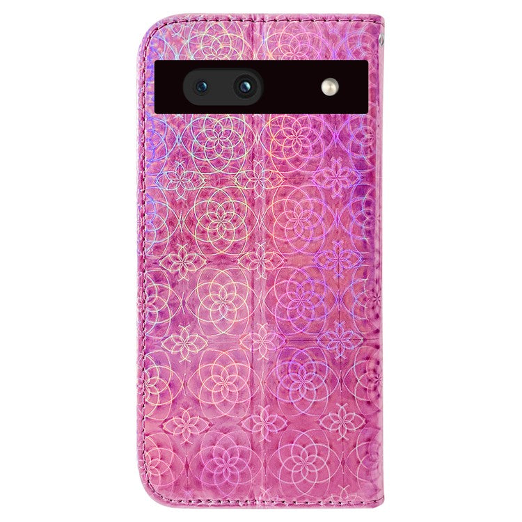 For Google Pixel 7a PU Leather Dazzling Flower Pattern Wallet Case Stand Magnetic Closure Bump Proof Flip Phone Cover with Strap - Pink