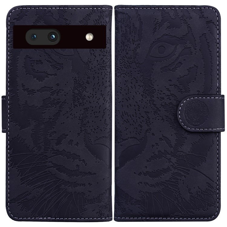 For Google Pixel 7a Tiger Pattern Imprinted Wallet PU Leather Stand Magnetic Clasp Protective Phone Case - Black