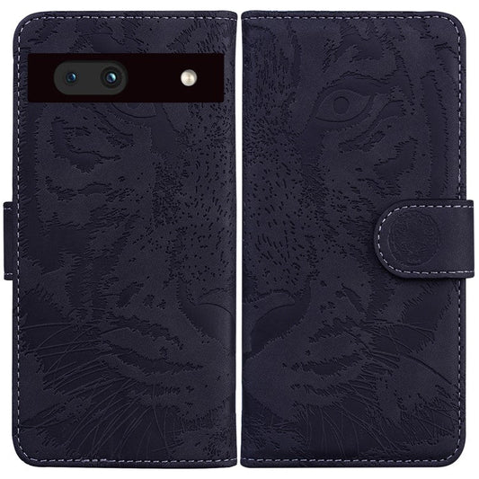 For Google Pixel 7a Tiger Pattern Imprinted Wallet PU Leather Stand Magnetic Clasp Protective Phone Case - Black