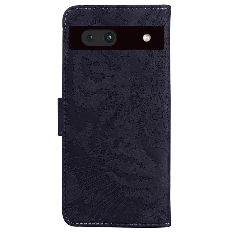 For Google Pixel 7a Tiger Pattern Imprinted Wallet PU Leather Stand Magnetic Clasp Protective Phone Case - Black