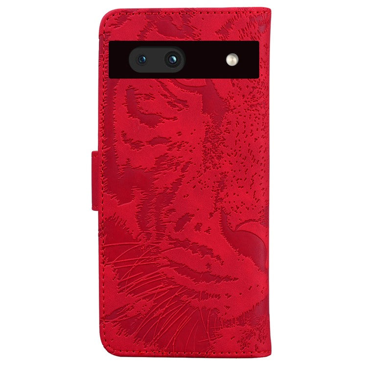 For Google Pixel 7a Tiger Pattern Imprinted Wallet PU Leather Stand Magnetic Clasp Protective Phone Case - Red