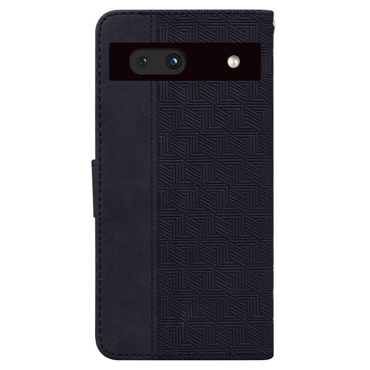 Imprinted Geometry Pattern Phone Case for Google Pixel 7a, Anti-Scratch PU Leather Magnetic Closure Wallet Stand Phone Cover - Black