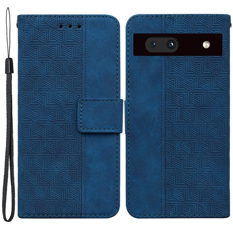 Imprinted Geometry Pattern Phone Case for Google Pixel 7a, Anti-Scratch PU Leather Magnetic Closure Wallet Stand Phone Cover - Blue