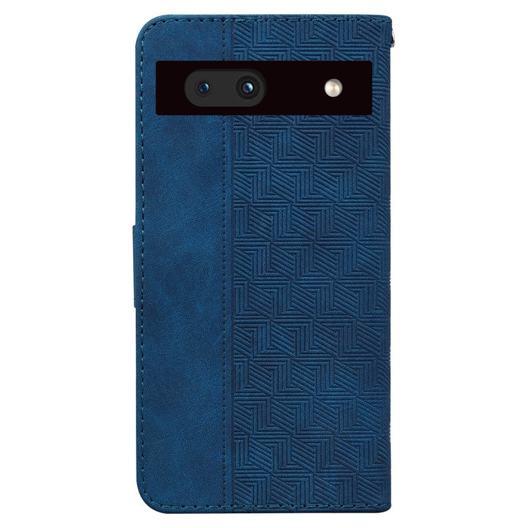 Imprinted Geometry Pattern Phone Case for Google Pixel 7a, Anti-Scratch PU Leather Magnetic Closure Wallet Stand Phone Cover - Blue