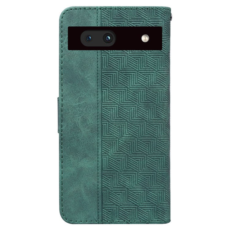 Imprinted Geometry Pattern Phone Case for Google Pixel 7a, Anti-Scratch PU Leather Magnetic Closure Wallet Stand Phone Cover - Green