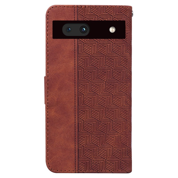 Imprinted Geometry Pattern Phone Case for Google Pixel 7a, Anti-Scratch PU Leather Magnetic Closure Wallet Stand Phone Cover - Brown