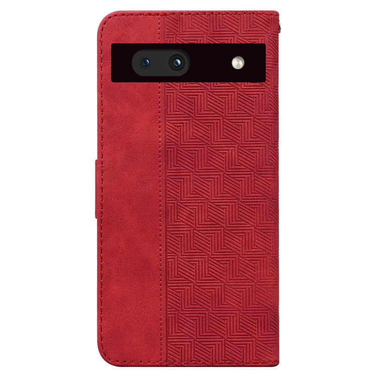 Imprinted Geometry Pattern Phone Case for Google Pixel 7a, Anti-Scratch PU Leather Magnetic Closure Wallet Stand Phone Cover - Red