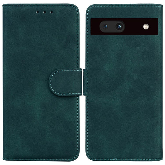 For Google Pixel 7a Drop Protection PU Leather Wallet Case Solid Color Shockproof Phone Stand Cover - Green