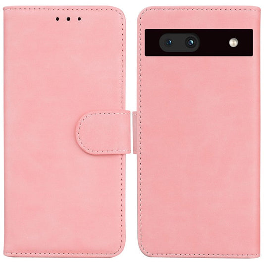 For Google Pixel 7a Drop Protection PU Leather Wallet Case Solid Color Shockproof Phone Stand Cover - Pink