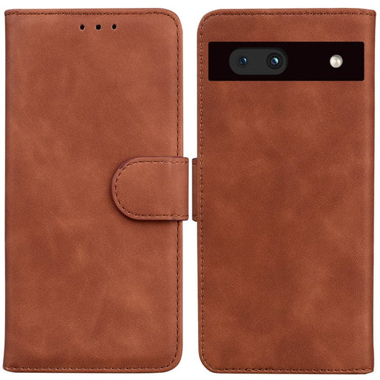 For Google Pixel 7a Drop Protection PU Leather Wallet Case Solid Color Shockproof Phone Stand Cover - Brown