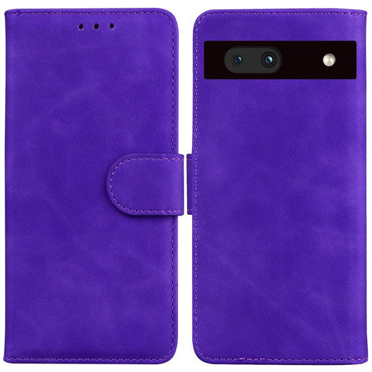 For Google Pixel 7a Drop Protection PU Leather Wallet Case Solid Color Shockproof Phone Stand Cover - Purple