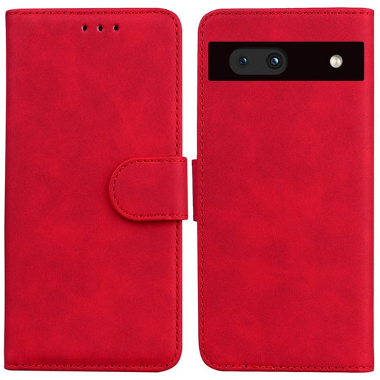 For Google Pixel 7a Drop Protection PU Leather Wallet Case Solid Color Shockproof Phone Stand Cover - Red