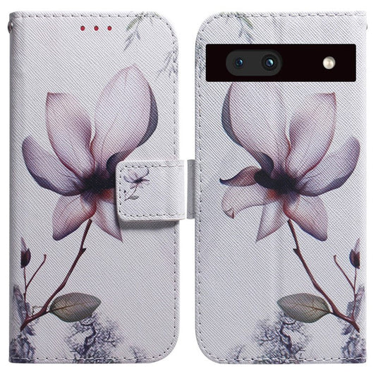 For Google Pixel 7a PU Leather Folio Wallet Case Pattern Printing Stand Magnetic Closure Phone Cover - Pink Flower